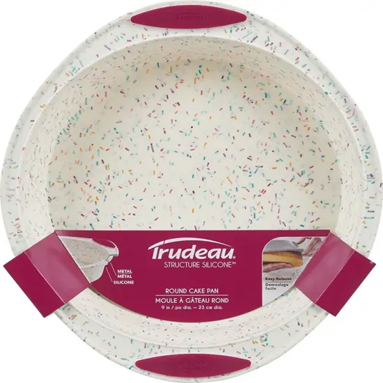 Trudeau Round Cake Pan 9"-White Confetti/Fuchsia {1}