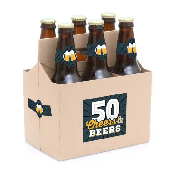 Big Dot of Happiness Cheers and Beers to 50 Years - 50th Birthday Party Decorations for Women and Men - 6 Beer Bottle Label Stickers and 1 Carrier {3}