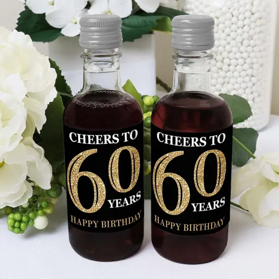Big Dot of Happiness Adult 60th Birthday - Gold - Mini Wine & Champagne Bottle Label Stickers - Birthday Party Favor Gift for Women & Men - Set of 16 {6}