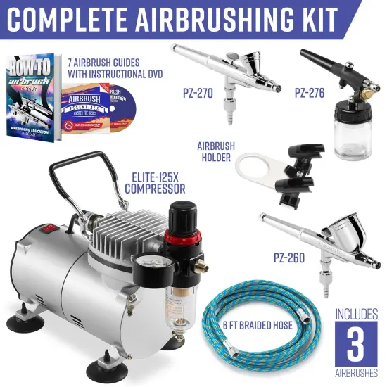 PointZero Airbrush Dual Action Airbrush Kit with 3 Airbrushes {2}