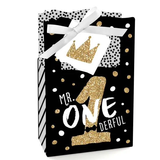 Big Dot of Happiness 1st Birthday Little Mr. Onederful - Boy First Birthday Party Favor Boxes - Set of 12 {1}