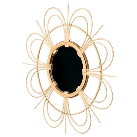 Decorative Flower Shape Woven Rattan Wood Round Modern Hanging Wall Mirror {6}