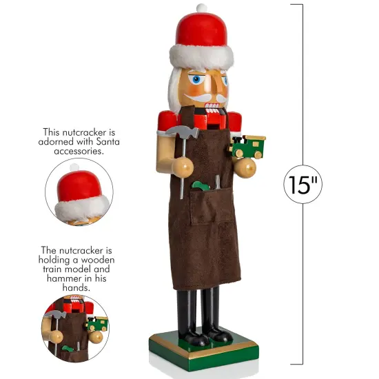 Ornativity Christmas Toy Maker Nutcracker &ndash; Red and Green Wooden Nutcracker Man with Brown Workers Apron and Toy Car and Toy Hammer in Hand Xmas Themed Holiday Nut Cracker Doll Figure Decorations {6}