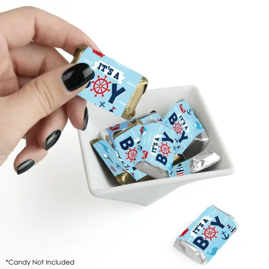 Big Dot of Happiness Ahoy It's a Boy - Mini Candy Bar Wrapper Stickers - Nautical Baby Shower Small Favors - 40 Count {3}