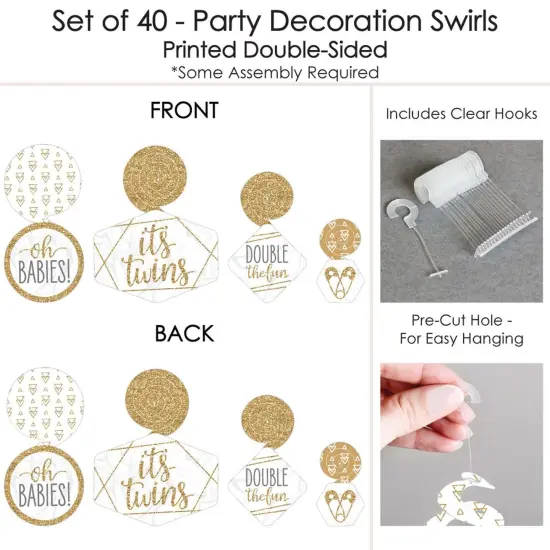 Big Dot of Happiness It's Twins - Gold Twins Baby Shower Hanging Decor - Party Decoration Swirls - Set of 40 {7}