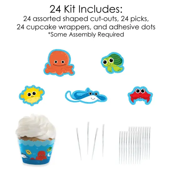 Big Dot of Happiness Under the Sea Critters - Cupcake Decoration - Baby Shower or Birthday Party Cupcake Wrappers and Treat Picks Kit - Set of 24 {6}