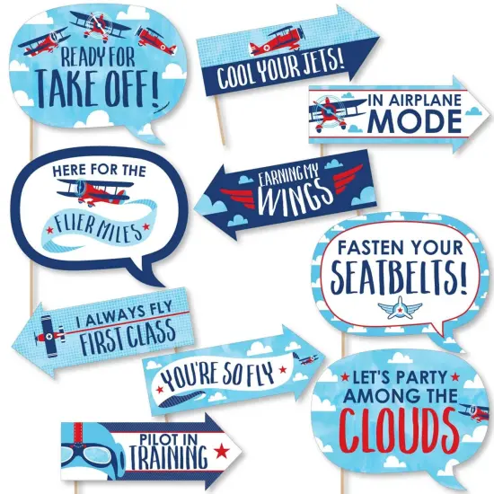 Big Dot of Happiness Funny Taking Flight - Airplane - Vintage Plane Baby Shower or Birthday Party Photo Booth Props Kit - 10 Piece {1}