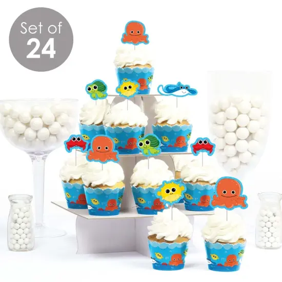 Big Dot of Happiness Under the Sea Critters - Cupcake Decoration - Baby Shower or Birthday Party Cupcake Wrappers and Treat Picks Kit - Set of 24 {3}