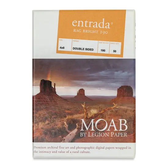 Legion Moab Entrada Digital Rag Paper - 4" x 6", Bright White, 190 gsm, Pkg of 50 {1}