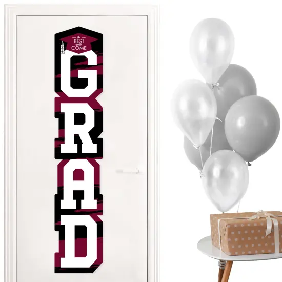 Big Dot of Happiness Maroon Graduation Banner - Vertical Shaped Banner Decorations {1}