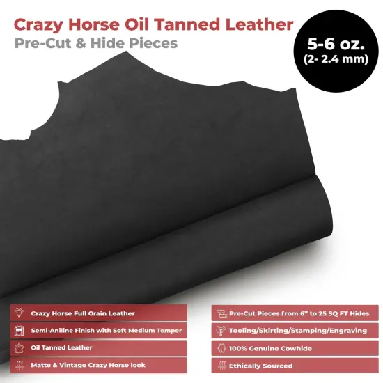 ELW Crazy Horse Leather 5-6 OZ (2-2.4mm) Full Grain Cowhide Handmade Leather for DIY, Crafts, Sheaths, Sewing, Workshop {2}
