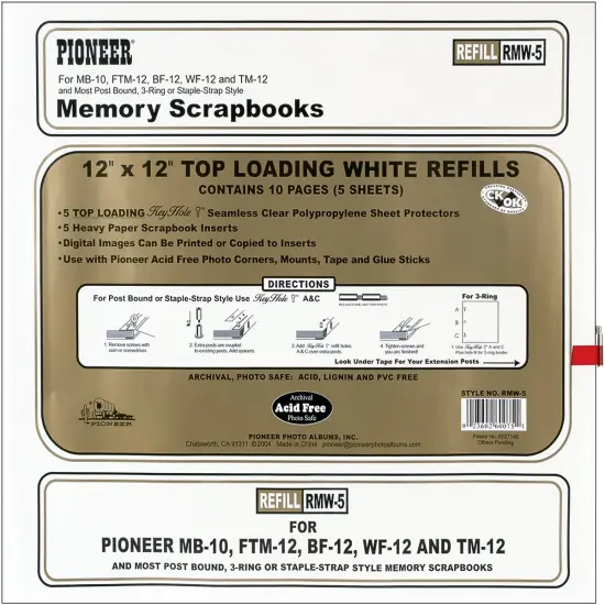 Pioneer Universal Top-Loading Page Protectors 5/Pkg-12"X12" (W/White Inserts) {1}