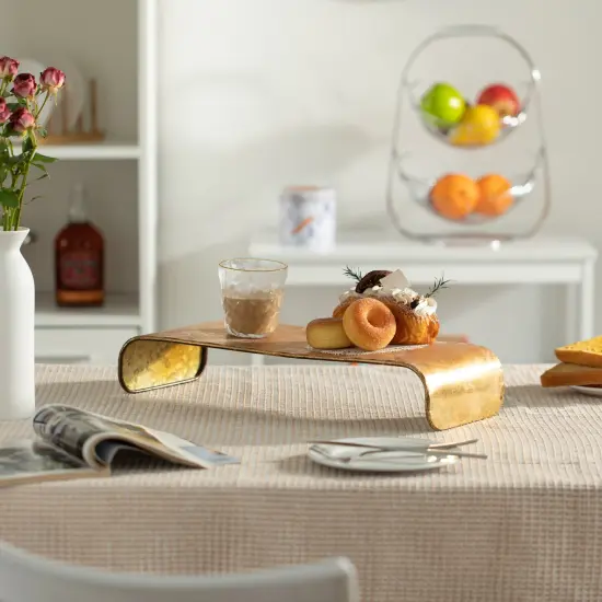 Decorative Metal Gold Stand Rectangular Shape Rustic Tray and PC Monitor Stand {4}