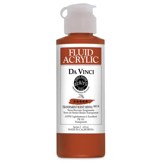 Da Vinci Fluid Acrylics - Transparent Burnt Sienna, 4 oz bottle {1}