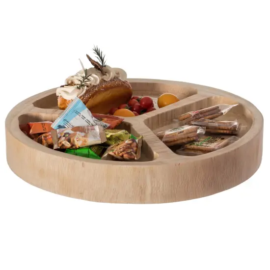 3 Sectional Round Snack Tray for Dining Table and Kitchen Decoration Natural {1}