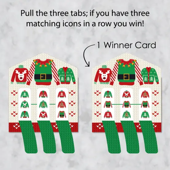 Big Dot of Happiness Ugly Sweater - Holiday and Christmas Party Game Pickle Cards - Pull Tabs 3-in-a-Row - Set of 12 {4}