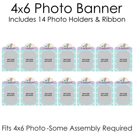 Big Dot of Happiness 1st Birthday Let&rsquo;s Be Mermaids - DIY First Birthday Party Decor - 1-12 Monthly Picture Display - Photo Banner {6}