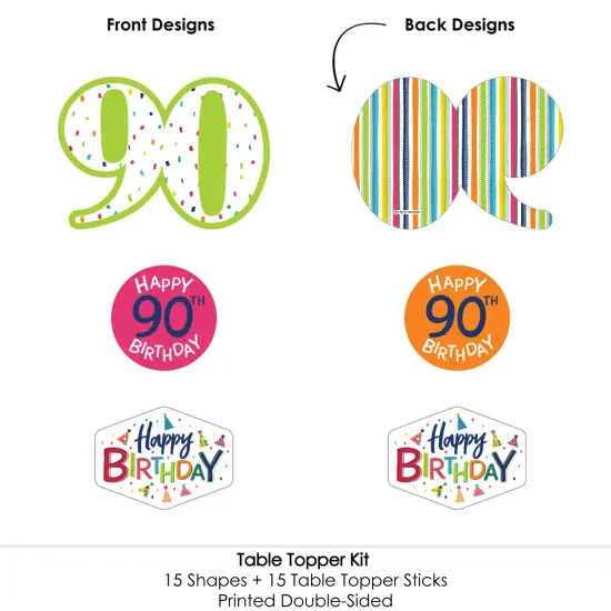 Big Dot of Happiness 90th Birthday - Cheerful Happy Birthday - Colorful Ninetieth Birthday Party Centerpiece Sticks - Table Toppers - Set of 15 {6}