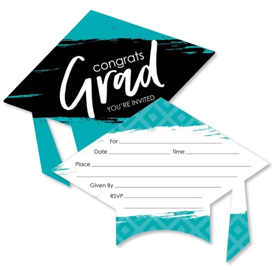 Big Dot of Happiness Teal Graduation Party Invitations - Shaped Fill-In Invite Cards with Envelopes - Set of 12 {1}