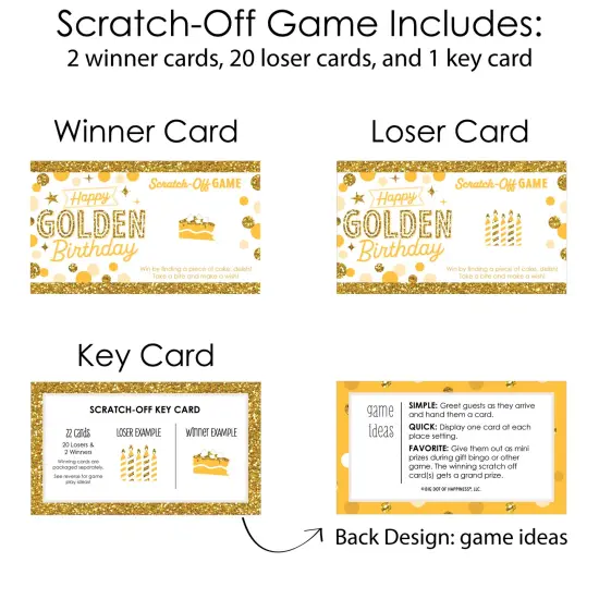 Big Dot of Happiness Golden Birthday - Happy Birthday Party Game Scratch Off Cards - 22 Count {6}