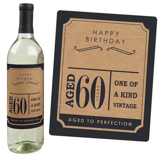 Big Dot of Happiness 60th Milestone Birthday Gift For Men - Wine Bottle Label Stickers - Set of 4 {3}
