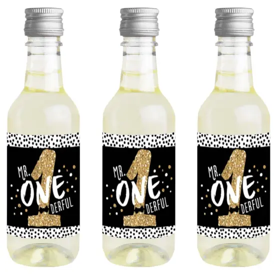 Big Dot of Happiness 1st Birthday Little Mr. Onederful - Mini Wine Bottle Label Stickers - First Birthday Favor Gift for Women and Men - Set of 16 {1}