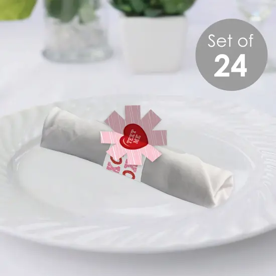 Big Dot of Happiness Conversation Hearts - Valentine&rsquo;s Day Party Paper Napkin Holder - Napkin Rings - Set of 24 {3}