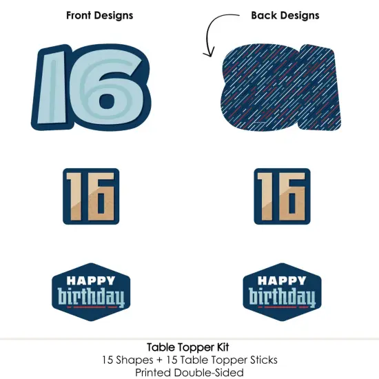 Big Dot of Happiness Boy 16th Birthday - Sweet Sixteen Birthday Party Centerpiece Sticks - Table Toppers - Set of 15 {6}