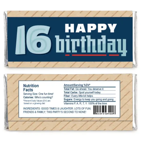 Big Dot of Happiness Boy 16th Birthday - Candy Bar Wrapper Sweet Sixteen Birthday Party Favors - Set of 24 {3}