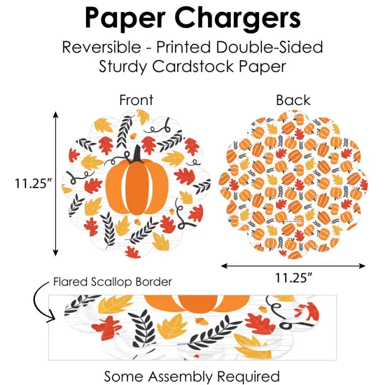 Big Dot of Happiness Fall Pumpkin - Halloween or Thanksgiving Party Paper Charger and Table Decorations - Chargerific Kit - Place Setting for 8 {6}