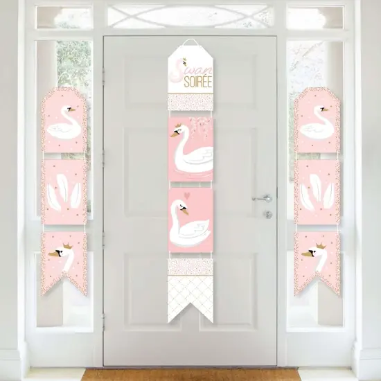 Big Dot of Happiness Swan Soiree - Hanging Vertical Paper Door Banners - White Swan Baby Shower or Birthday Party Wall Decor Kit - Indoor Door Decor {1}