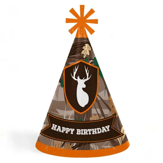 Big Dot of Happiness Gone Hunting - Cone Happy Birthday Party Hats for Kids and Adults - Set of 8 (Standard Size) {1}