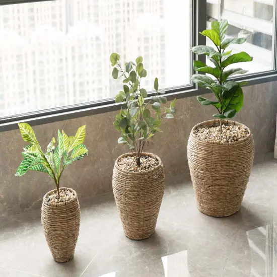 Woven Round Flower Pot Planter Basket with Leak-Proof Plastic Lining {2}