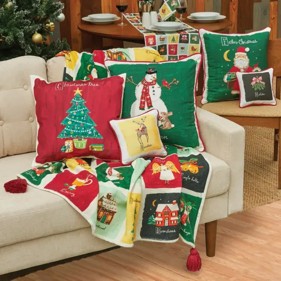 Christmas Alphabet Grid Printed 100% Cotton Handwoven Throw Blanket w/ Red Tassels 50" x 60" {1}