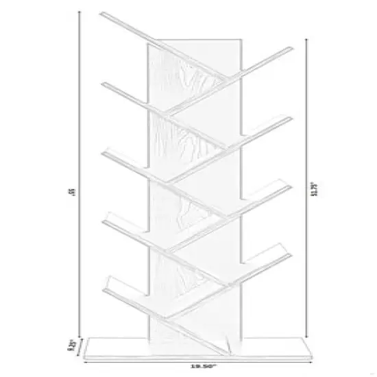 Wooden 9-Shelf Tree Magazine CD Storage Bookcase White {11}