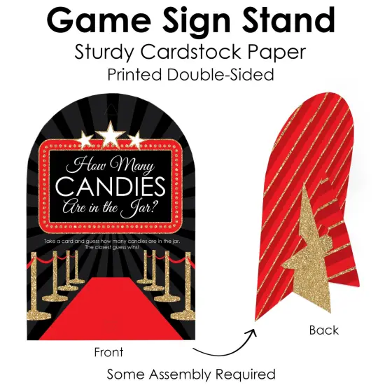 Big Dot of Happiness Red Carpet - How Many Candies Movie Night Party Game - 1 Stand and 40 Cards - Candy Guessing Game {6}