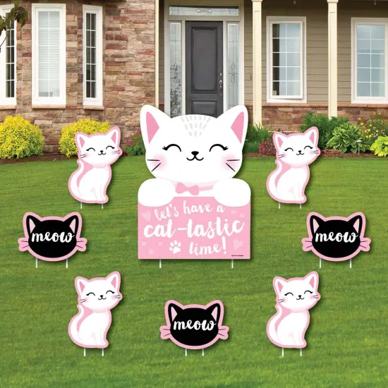 Big Dot of Happiness Purr-fect Kitty Cat - Yard Sign and Outdoor Lawn Decorations - Kitten Meow Baby Shower or Birthday Party Yard Signs - Set of 8 {1}