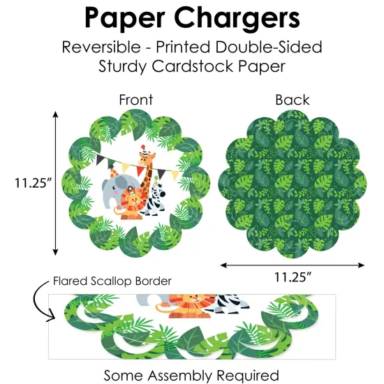 Big Dot of Happiness Jungle Party Animals Zoo Animal Birthday Party & Baby Shower Paper Charger & Table Decorations Chargerific Kit Setting for 8 {6}