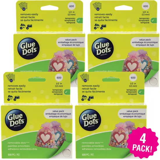 Multipack of 4 - Glue Dots .5" Dot Sheets Value Pack-Removeable, 600 Clear Dots {1}