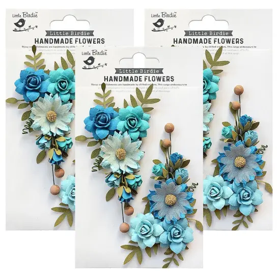 Pack of 3 - Little Birdie Fairy Rosa Paper Flowers 2/Pkg-Aqua Medley {1}