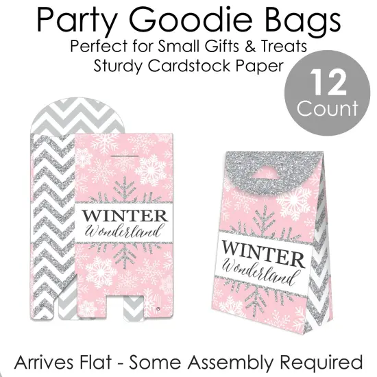 Big Dot of Happiness Pink Winter Wonderland - Holiday Snowflake Birthday and Baby Shower Gift Favor Bags - Party Goodie Boxes - Set of 12 {7}