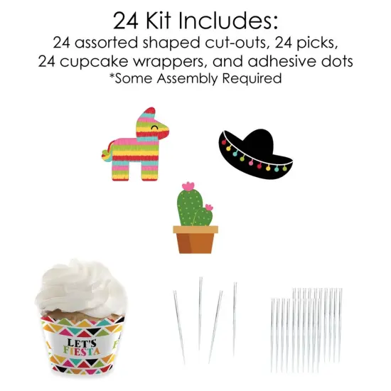 Big Dot of Happiness Let's Fiesta - Cupcake Decoration - Fiesta Cupcake Wrappers and Treat Picks Kit - Set of 24 {6}
