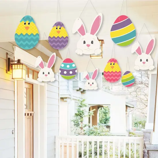 Big Dot of Happiness Hanging Hippity Hoppity - Outdoor Hanging Decor - Easter Bunny Party Decorations - 10 Pieces {1}