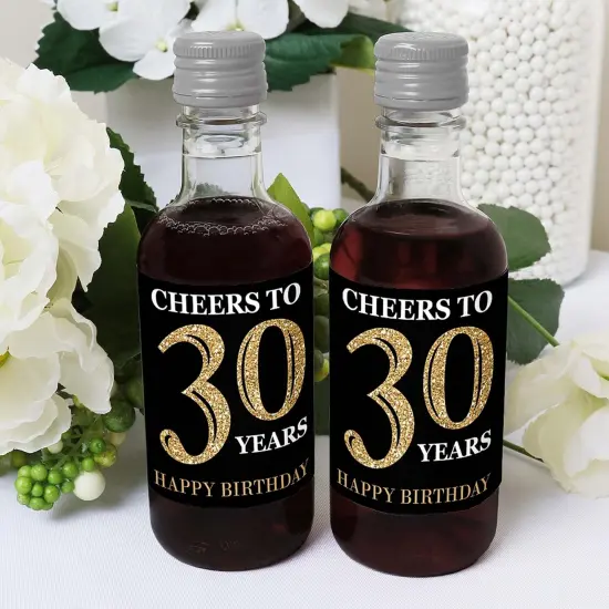 Big Dot of Happiness Adult 30th Birthday - Gold - Mini Wine & Champagne Bottle Label Stickers - Birthday Party Favor Gift for Women & Men - Set of 16 {6}