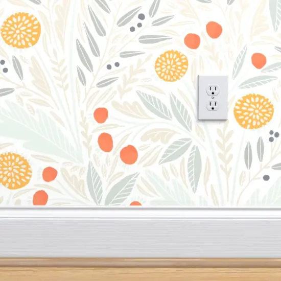 Pre-Pasted Wallpaper 2FT Wide Soft Pastel Floral Modern Whimsical Herbalism Dandelion Eucalyptus Botanical Garden Custom Pre-pasted Wallpaper by Spoonflower {4}