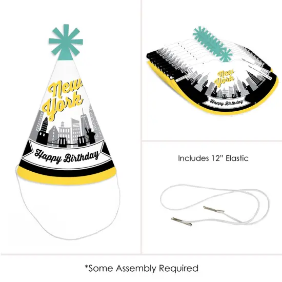 Big Dot of Happiness NYC Cityscape - Cone Happy Birthday Party Hats for Kids and Adults - Set of 8 (Standard Size) {6}