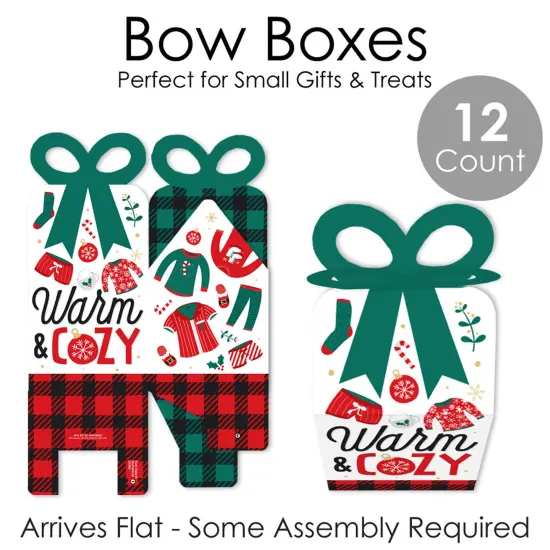 Big Dot of Happiness Christmas Pajamas - Square Favor Gift Boxes - Holiday Plaid PJ Party Bow Boxes - Set of 12 {7}