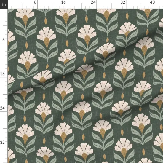 Various Fabrics by the Yard or Fat Quarter Green Flower Floral Meadow Botanical Art Nouveau Hand Drawn Large Scale Rustic Custom Printed Fabric by Spoonflower {1}