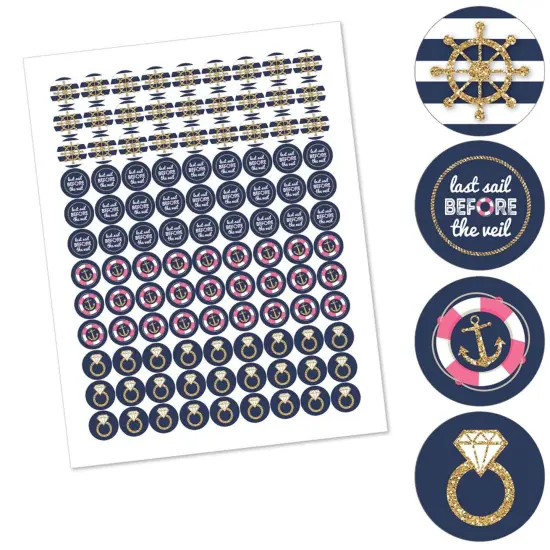 Big Dot of Happiness Last Sail Before the Veil - Nautical Bachelorette Party Round Candy Sticker Favors - Labels Fits Chocolate Candy (1 Sheet of 108) {3}