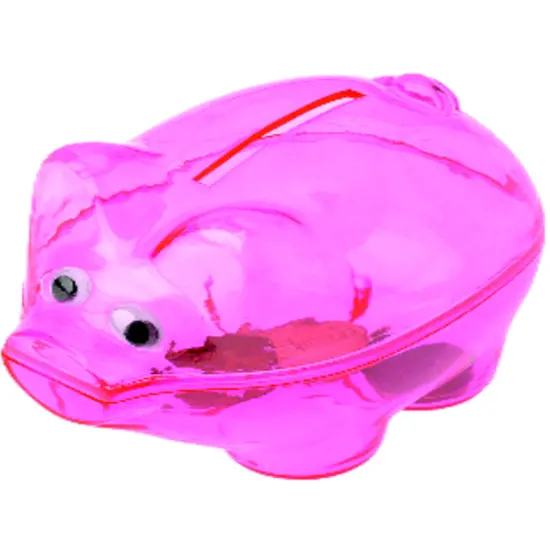 Miniature Translucent Pink Plastic Piggy Savings Money Coin Bank {1}